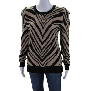 Bishop and Young Womens Crew Neck Zebra Printed Sweater Brown Black Size Medium